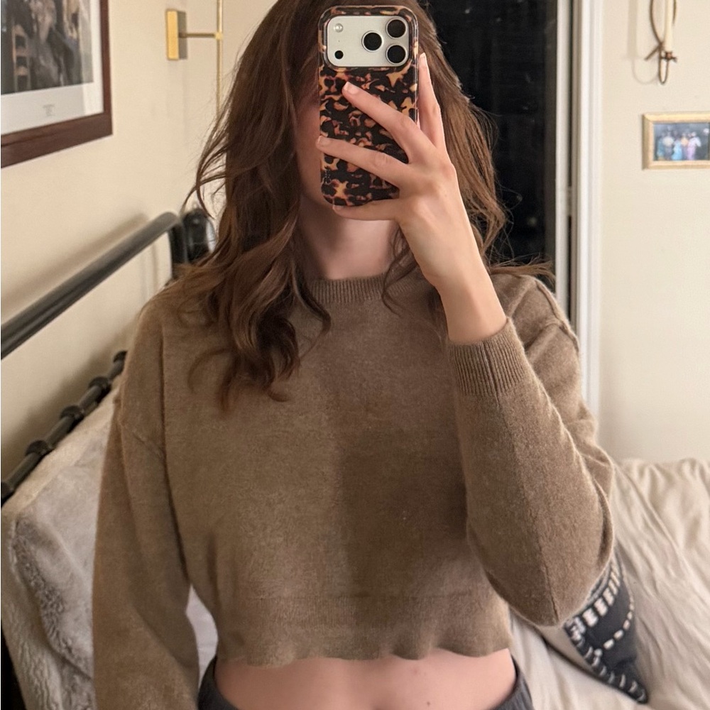 100% Cashmere Pilcro Tan Cropped Sweater